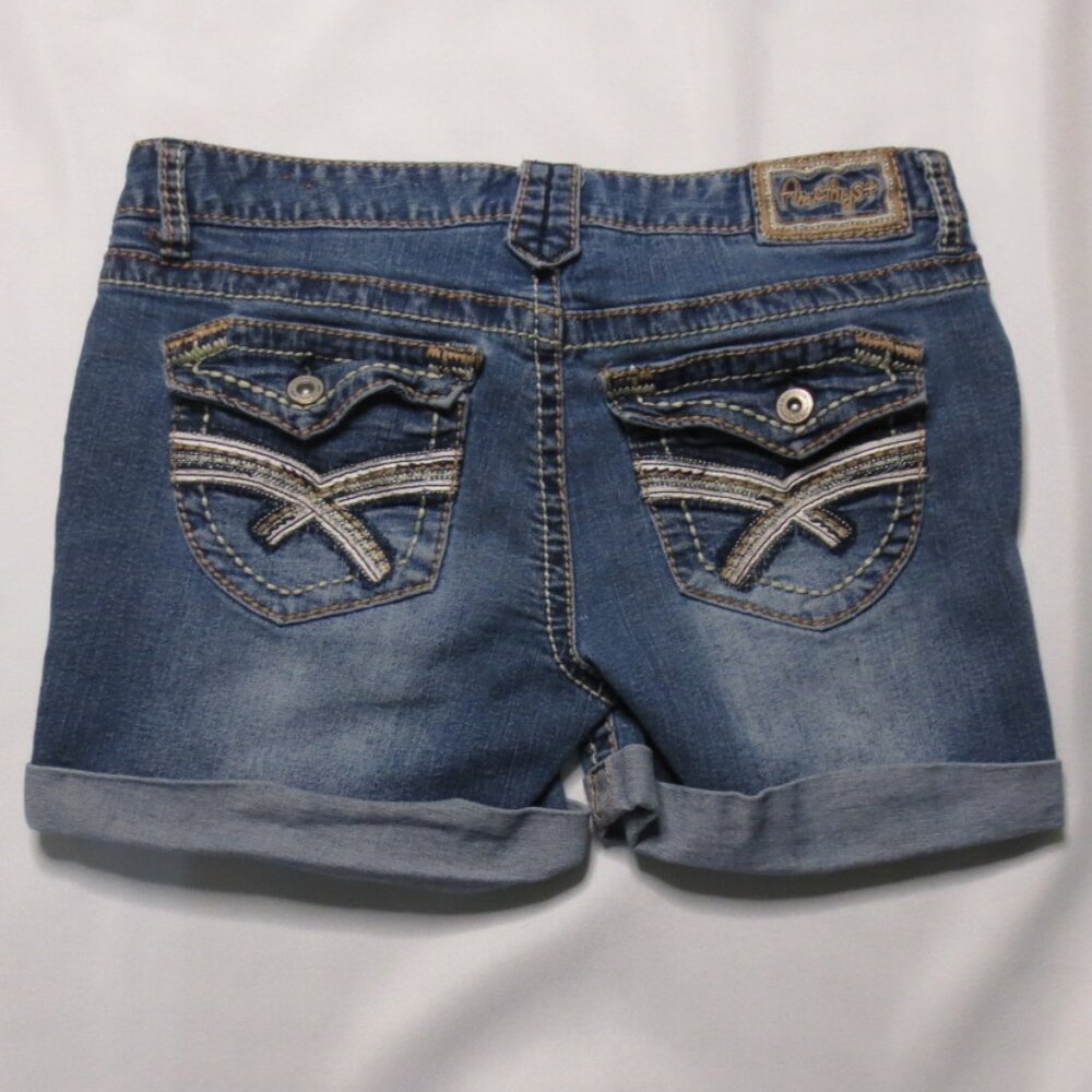 Amethyst Jeans Blue Denim Jean Shorts with Embroidered Back Pockets